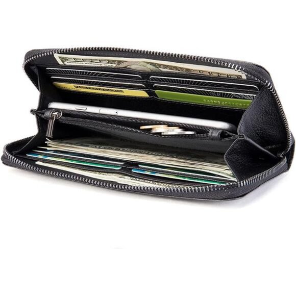 Genuine Leather Cool Long Wallets for Men Personalized Zip Around Wallet Black - Picture 3 of 7